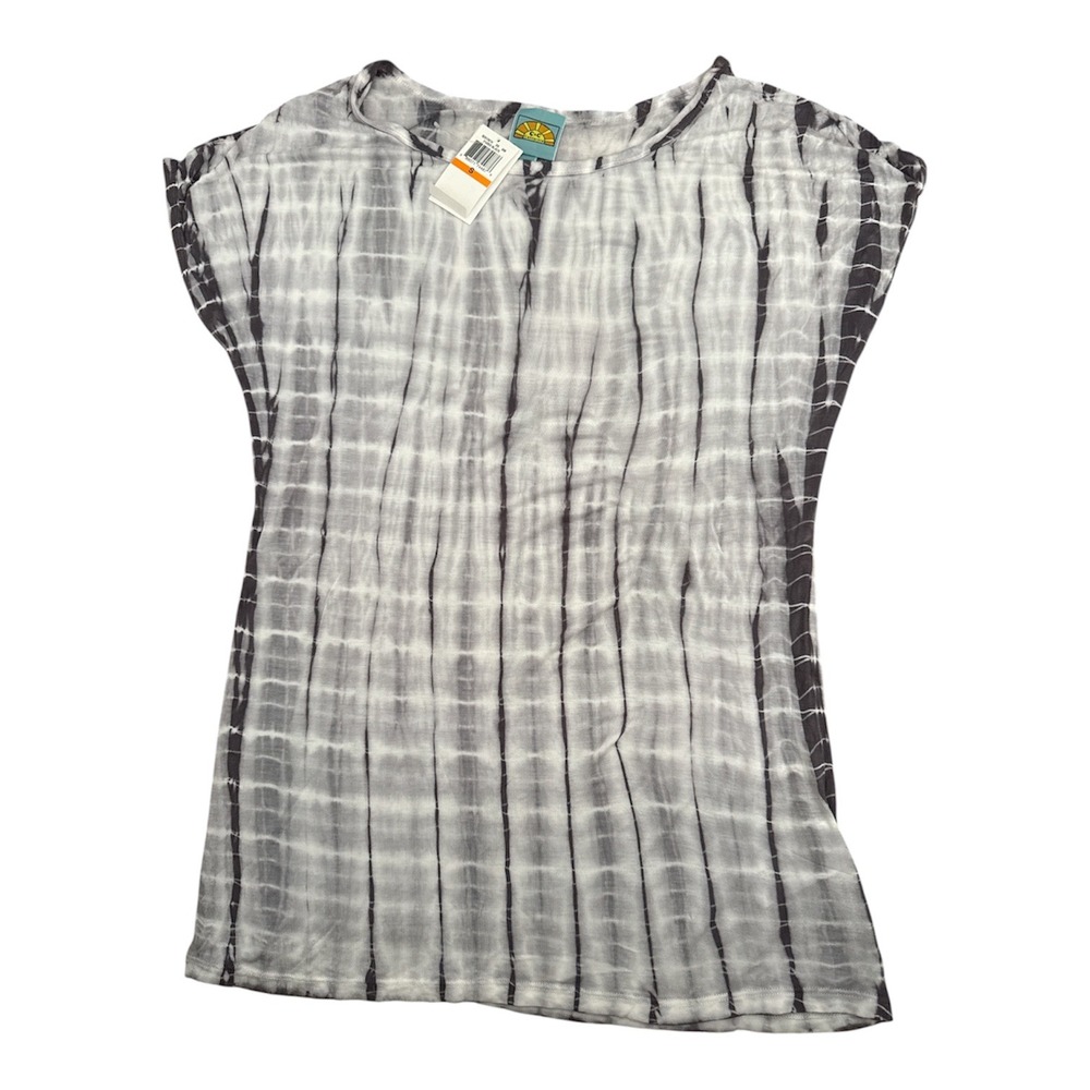 C&C California Womens Tie Dye Short Sleeve Top Faded Black White Rayon S NEW